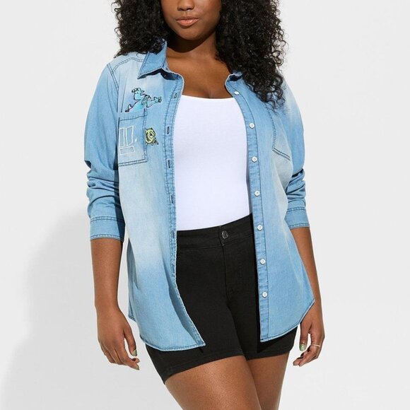 ❤️NWT VINTAGE TORRIID DISNEY PIXAR MONSTERS INC BUTTON TOP - CHAMBRAY PLUS SIZE - Picture 5 of 16